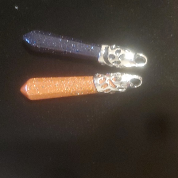 New 2pc Blue and Gold Sunstone Sandstone Long Point Pendants. - Picture 4 of 9